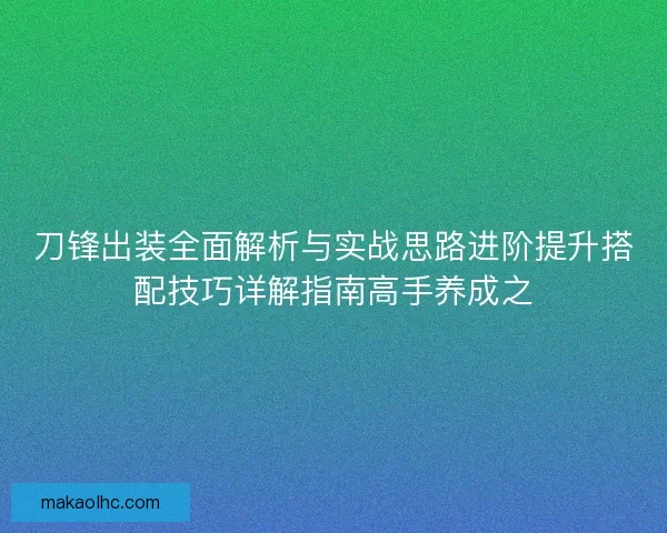 刀锋出装全面解析与实战思路进阶提升搭配技巧详解指南高手养成之